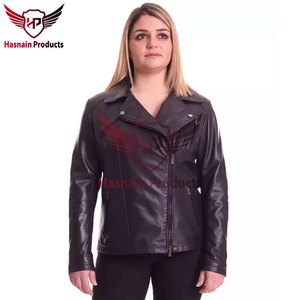 Chaqueta de cuero genuino negro para mujer, estilo motero, con cremallera asimétrica, cuello solapa, piel de oveja, bolsillos con cremallera, corte ajustado, prendas de abrigo personalizadas, novedad - Product Image 2