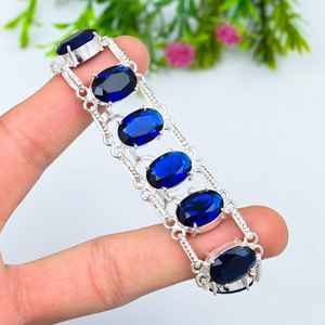Pulsera de zafiro azul real de Plata de Ley 925, joyería de piedras preciosas facetadas ovaladas ajustables hechas a mano para regalo de fiesta cristiana - Product Image 5