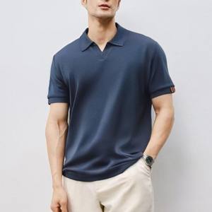 Personnalisé hommes pour Polo col ouvert couleur unie manches courtes coupe régulière basique Smart décontracté imprimé tricoté Smart décontracté - Product Image 3