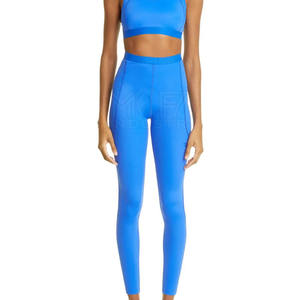 Venta al por mayor de alta cintura de nylon Spandex Yoga Leggings patrón sólido duradero pantalones de entrenamiento para las mujeres con cintura elástica - Product Image 2