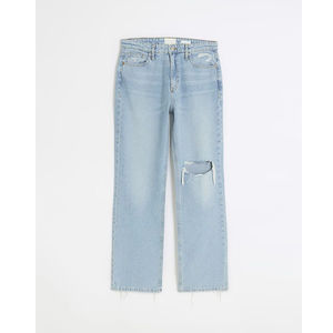 Jeans de mezclilla para mujer, estilo urbano, de pierna ancha, rectos, retro, de corte regular, rasgados, transpirables, lavados, servicio OEM - Product Image 6