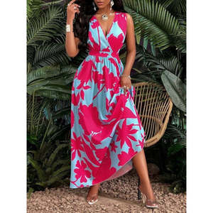 Jane's Women's Elegant Floral Pattern Strappy Wrap Neck <b>Long</b> Jersey Maxi Dress for Casual Day & Evening Wear - Product Image 1