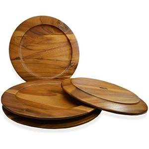 Assiette de présentation en bois massif d'acacia Bordure de lavage blanche pour restaurant Assiette de présentation en bois alimentaire lavable pour dessert Vaisselle - Product Image 3