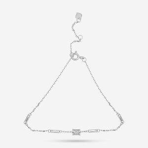 92.5 <b>Silver</b> Tennis <b>Bracelet</b> with Emerald Cut Diamond and Key Pattern Rhodium Plated Gold <b>Charm</b> Ethnic Style for Gift - Product Image 1
