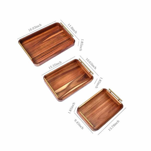 Plateau de service rectangulaire en bois d'acacia vietnamien avec petit-déjeuner rond rustique dans un plateau de lit avec poignées en rotin - Product Image 3