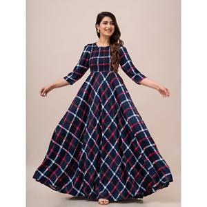 Vestido Maxi Acampanado con Estampado a Cuadros Rosa - SHKUP1318 Diseño Elegante y Casual para Mujer, Cintura Baja, Largo hasta la Rodilla, Lavable - ODM - Product Image 1