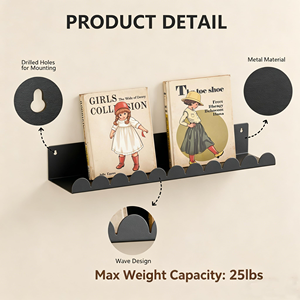 Étagères murales flottantes festonnées pour chambre d'enfant, 15,7 pouces, en métal noir mat, support de rangement et de présentation pour la décoration intérieure - Product Image 4