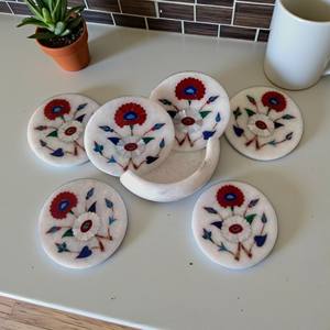 ชุดจานรองแก้วหินอ่อนสีขาวทรงกลมสุดหรู พร้อมที่วาง ประดับด้วยหินเปลือกหอยลายละเอียดอ่อน มีจำหน่ายในราคาขายส่ง - Product Image 2