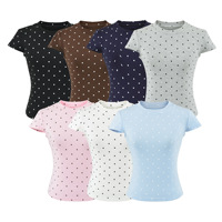 Conjunto de 2 Piezas para Mujer con Estampado de Lunares, Camiseta de Manga Corta Ajustada y Mini Shorts, Estilo Y2K, Ropa Casual de Verano con Logo