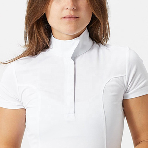 เสื้อโปโลสำหรับขี่ม้าผ้าฝ้ายสีขาวสีล้วนเสื้อขี่ม้า