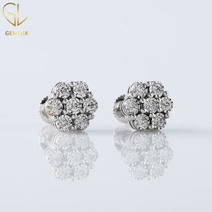 Vente chaude 14k Or Blanc Massif Coupe Ronde E Couleur VS Clarté Lab Grown Diamond Stud Boucles d'oreilles Halo Floral Minimaliste - Product Image 2