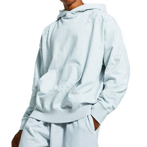 Patchs brodés personnalisés Sweat à capuche avec logo Sweat à capuche vieilli avec fermeture éclair à l'ourlet brut coupe bord Sweats à capuche brodés 2026 - Product Image 1