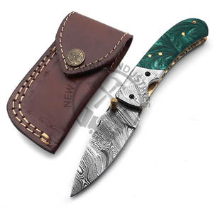 Profesional personalizable OEM venta al por mayor hecho a mano Damasco acero plegable cuchillo de bolsillo grabado refuerzo/mango de resina cuchillos EDC - Product Image 5