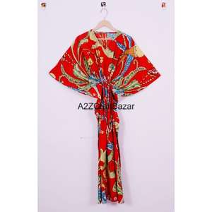 Women's 100% Cotton Kaftan Handmade Beach Cover Up Floral Print Long <b>Maxi</b> Kaftan <b>Dress</b> Comfortable Gown Hippie Style - Product Image 1