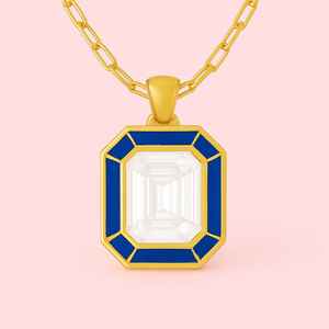 Pendentif en émail de cristal de diamant naturel de luxe fait à la main en or 14 carats pour femmes pendentif en pierre précieuse plaqué rhodium cadeau d'anniversaire - Product Image 1