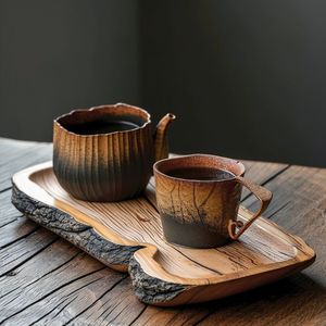 Juego de té de madera de Palma de Coco de estilo nórdico auxiliar con olla y bandeja Logotipo personalizado Juegos de tetera y taza de madera de coco - Product Image 4