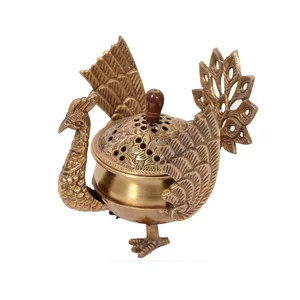 Brass Embossed Peacock Incense Burner Antique Finished Tableware Decorative Accessories Wholesale Supplier Brass Incense Burner