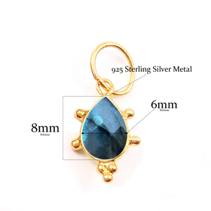 Unisex Plata de Ley 925 facetado Arco Iris piedra lunar pera piedra preciosa 8x6mm oro Vermeil elegante bisel ajuste pequeño encanto colgante - Product Image 3