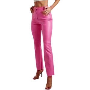 กางเกงมอเตอร์ไซต์หนังสีชมพูสำหรับผู้หญิงเลกกิ้งหนังเทียมกางเกงเลกกิ้งมอเตอร์รัดรูปเซ็กซี่รัดรูปยืดกางเกงผู้หญิงสีดำ - Product Image 1