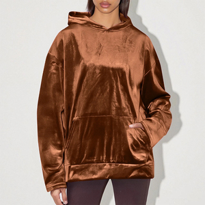 Service OEM Sweats à capuche en velours pour femmes avec poche Couleur marron Pull ajusté Grande taille Street Wear Sweats à capuche pour femmes - Product Image 4