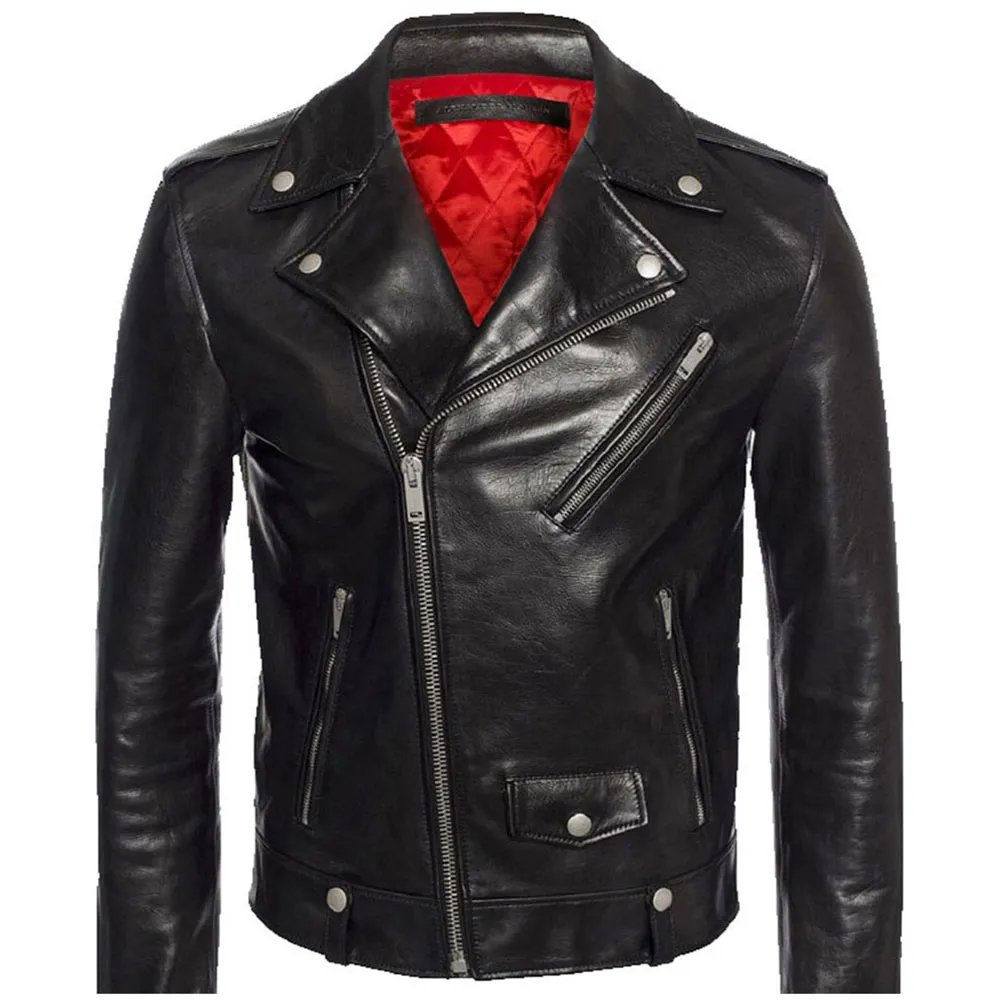 Brando-chaqueta de cuero para hombre, chaqueta de motorista con auténtica armadura CE, abrigo de cuero acolchado