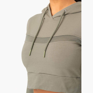 Sudadera con capucha recortada en blanco para mujer al por mayor sudadera con forro polar personalizada con mangas largas para ropa informal y deportiva - Product Image 3