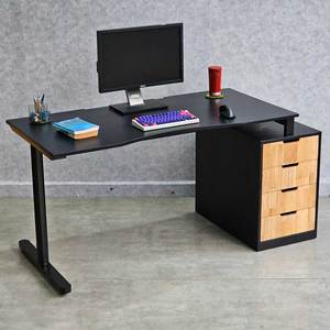 GD68087 Home Office Gaming Desk 150x70cm with Cabinet Legs and <b>Iron</b> Legs Rubberwood Frame MDF Surface Assembly Required - Product Image 2