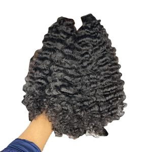 Mechones de cabello humano brasileño para mujeres negras, cabello rizado birmano sin procesar, Color negro, venta al por mayor, 10A - Product Image 5