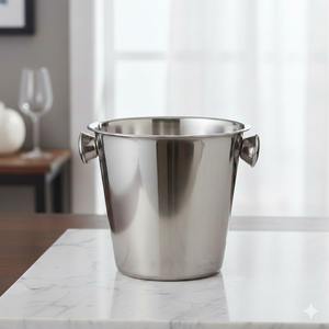 Nouvelle conception, seau à glace moderne en acier inoxydable, style bar, poignées doubles, finition chromée, polissage miroir, capacité de 3 L pour - Product Image 1