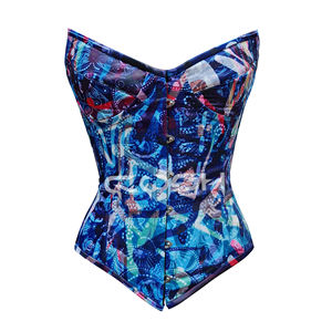 Corset amincissant à haute compression en satin imprimé numérique sublimé motif aztèque bleu, contrôle ferme de la taille - Product Image 3