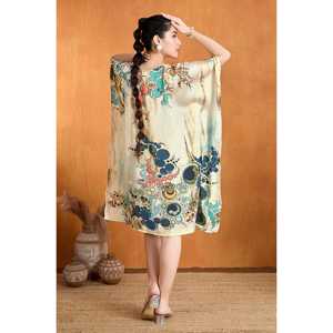 Cosmic Circles Ropa de dormir para mujer Soft Satin Short Kaftan - Product Image 1