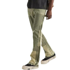 Nouvel arrivage de Jeans évasés personnalisés de grande taille Baggy pantalon à fond droit avec patchwork délavé foncé de taille moyenne - Product Image 3