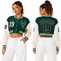 Chaqueta Varsity Corta para Mujer Estilo Y2K, Transpirable, Verde y Naranja con Patrón de Letras, Ropa Urbana de Béisbol, Bordado Personalizado, Venta al Por Mayor OEM