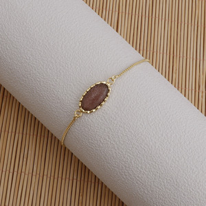 Ovale Turquoise Réglable Unisexe Dainty Naturel Gemme Ton Or Plaqué Laiton Bracelet Bijoux En Gros - Product Image 3