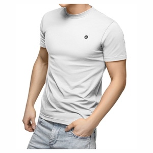 100% polyester extensible et doux 180g tissu tricoté vêtements de sport décontracté t-shirt uni et col rond vêtements de sport pour vêtements de fitness - Product Image 1