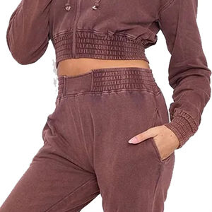 Ensemble de sweat-shirt à capuche et pantalon de survêtement pour femmes, style streetwear délavé à l'acide, sweat-shirt vintage délavé, pantalon de survêtement en coton, mode, logo personnalisé, vente en gros - Product Image 3