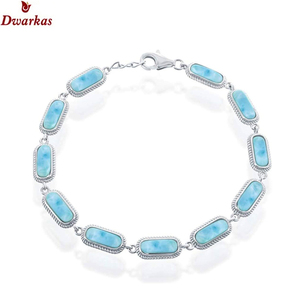Solide 925 Belle Argent Sterling Larimar Pierres Précieuses À La Main Fine Lunette Bracelet pour Femmes Plaqué Or Destiny Bijoux - Product Image 3