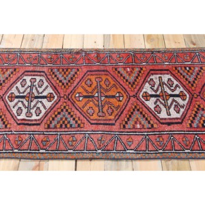 Tapis turc, tapis vintage 2,6x11,4 pieds, tapis en laine géométrique rose orange - Product Image 3