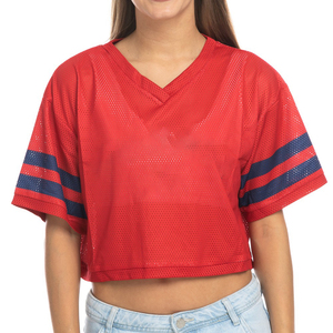 เสื้อครอปท็อปตาข่ายพิมพ์ลายอเมริกันฟุตบอลแขนสั้นไซส์ใหญ่สำหรับผู้หญิง ระบายอากาศได้ดี แห้งเร็ว ป้องกันแบคทีเรีย เหมาะสำหรับฤดูร้อน - Product Image 1