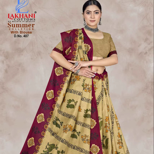 Sarees modernes imprimés en coton pour les occasions festives Designs élégants pour les vêtements de fête Vente en gros pour les détaillants Revendeurs Indiens - Product Image 1
