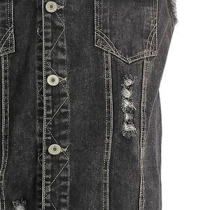 Chaleco vaquero clásico ajustado de talla grande algodón hecho con botón cierre a presión cuello vuelto estilo rasgado chaleco vaquero para hombre - Product Image 6