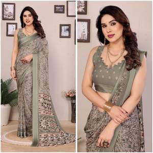 New Heavy Silk KOTA DORIYA Printed Saree Cotton Leaf Digital Print BRASSO Effect Perfectly Matched Formal Blouse for Parties - Product Image 4