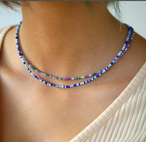 Rainbow Seed <b>Bead</b> Choker, Minimalist Beaded <b>Necklace</b>, Dainty Seed <b>Bead</b> <b>Necklace</b> Fringe Beaded Bandana - Product Image 2