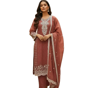 Costume Salwar tendance pour femmes musulmanes 2026 en soie Georgette réversible avec fausse fourrure, broderie sur les deux côtés, sur mesure, prêt-à-porter indien - Product Image 1