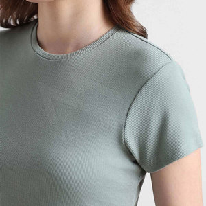 Top corto para mujer a la venta logotipo personalizado transpirable mujeres Crop Top camisetas algodón camiseta para mujer - Product Image 4