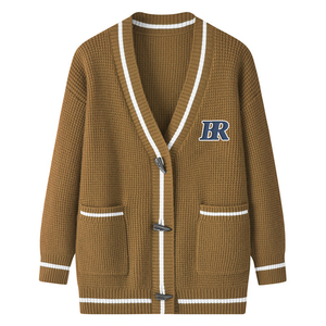 Cardigan en maille pour homme, hiver/automne, style universitaire, avec broderie personnalisée, manches longues, col en V, respirant, anti-plis - Product Image 3