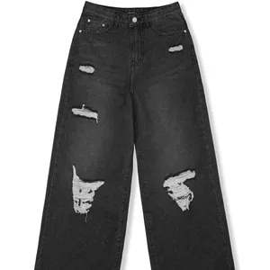 Cool Distressed Straight Jeans Summer Street Style With Ripped And Scratched Details Easily Combined With All Types Of Tops