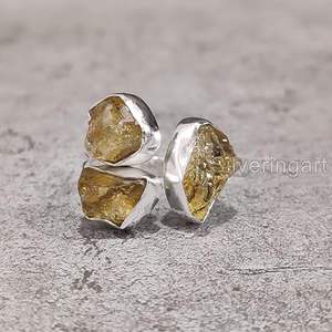 Bague pour femme en argent sterling 925, pierre précieuse citrine naturelle, pierre de naissance de novembre, triple pierre, bijoux faits à la main pour Noël - Product Image 4