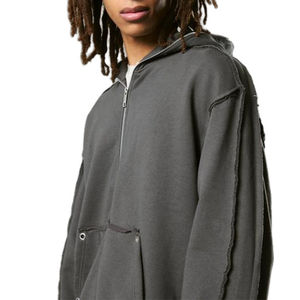 Conjunto Deportivo de Hombre de Alta Calidad, Estilo Vintage, Holgado, con Lavado Ácido, Cierre de Cremallera, Detalles de Costura, Borde Crudo, para Invierno - Product Image 2