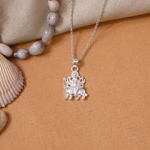 Collier pendentif Durga pour femme en or 18 carats et argent 925, plaqué rhodium, motif géométrique, style vintage, avec zircon et perle - Product Image 2
